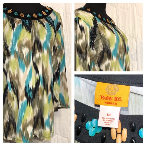 Ruby Rd Blue Top Ruby Rd. | Tops | Xl Ruby Rd Blue Black Lime Green Top Nwot | Poshmark
